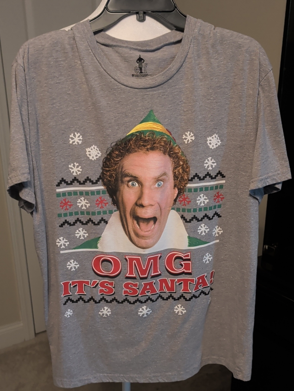 Elf Gray Holiday Buddy The Elf Graphic Tee - "OMG It's Santa!"